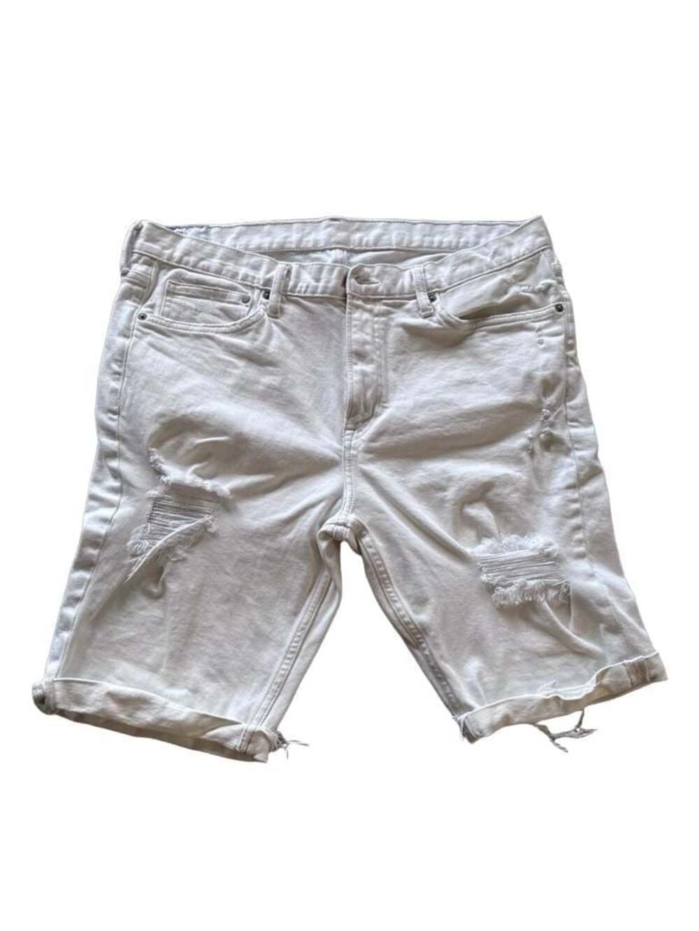 H&M Slim Fit Distressed Denim Shorts White Size 36
